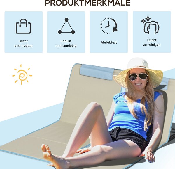 Outsunny 2 Pack Skládací Sluneční Lehátka s Nastavitelným Opěradlem a Polštářkem, S Taškou pro Přenášení, Lehké Přenosné Plážové Matrace, 124 x 53 cm