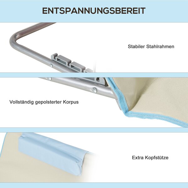 Outsunny 2 Pack Skládací Sluneční Lehátka s Nastavitelným Opěradlem a Polštářkem, S Taškou pro Přenášení, Lehké Přenosné Plážové Matrace, 124 x 53 cm