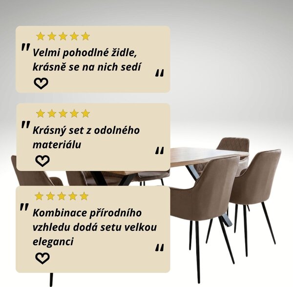 Vikio Jídelní set pro 6 osob 160x90 cm soft dub noha X béžová židle s područkami VJS226-6CA