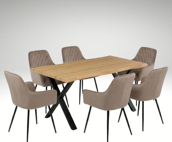 Vikio Jídelní set pro 6 osob 160x90 cm soft dub noha X béžová židle s područkami VJS226-6CA