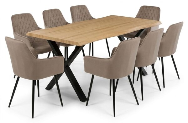 Vikio Jídelní set pro 8 osob 180x90 cm soft dub noha X béžová židle s područkami VJS228-8CA
