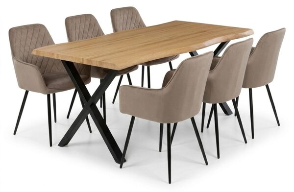 Vikio Jídelní set pro 6 osob 180x90 cm soft dub noha X béžová židle s područkami VJS228-6CA