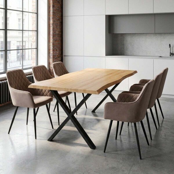 Vikio Jídelní set pro 6 osob 180x90 cm soft dub noha X béžová židle s područkami VJS228-6CA