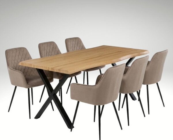 Vikio Jídelní set pro 6 osob 180x90 cm soft dub noha X béžová židle s područkami VJS228-6CA