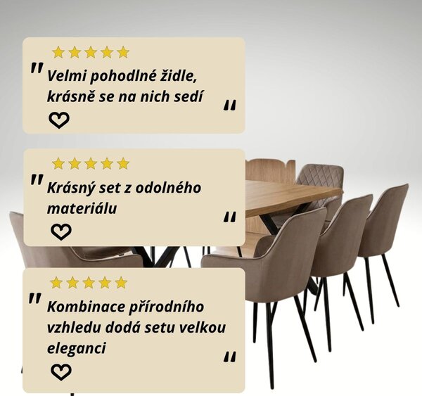 Vikio Jídelní set pro 8 osob 180x90 cm soft dub noha X béžová židle s područkami VJS228-8CA