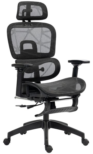 HOMCOM Ergonomická kancelářská židle s opěrkami, opěrkou hlavy, bederní oporou, výškově nastavitelná, otočná židle s funkcí houpání, sklopným mechanis