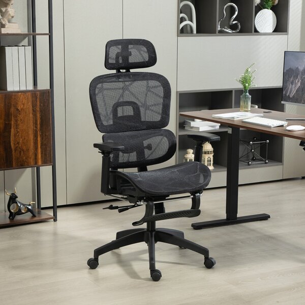 HOMCOM Ergonomická kancelářská židle s opěrkami, opěrkou hlavy, bederní oporou, výškově nastavitelná, otočná židle s funkcí houpání, sklopným mechanis