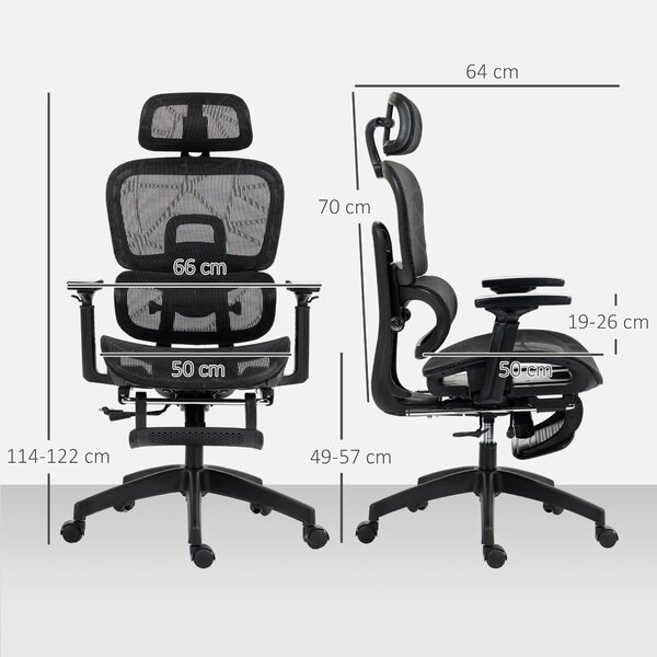 HOMCOM Ergonomická kancelářská židle s opěrkami, opěrkou hlavy, bederní oporou, výškově nastavitelná, otočná židle s funkcí houpání, sklopným mechanis