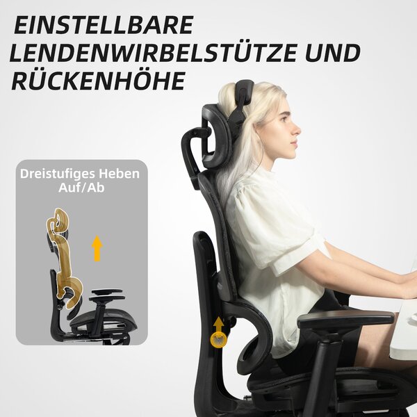 HOMCOM Ergonomická kancelářská židle s opěrkami, opěrkou hlavy, bederní oporou, výškově nastavitelná, otočná židle s funkcí houpání, sklopným mechanis