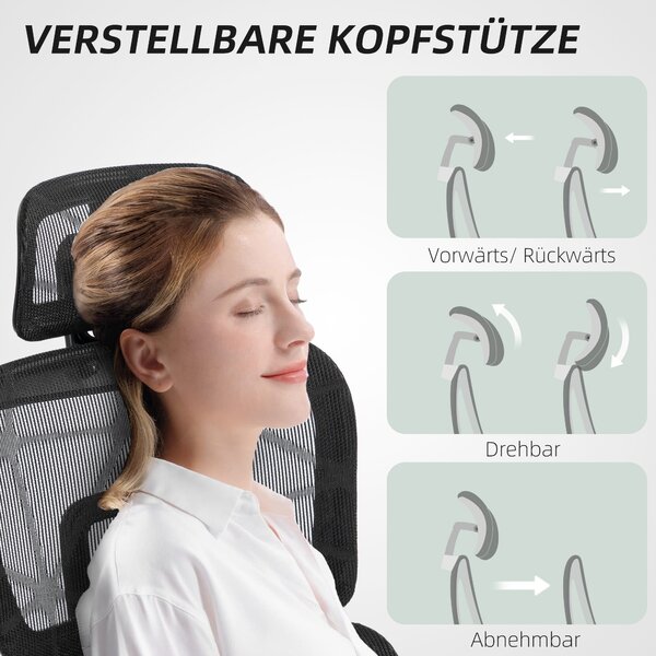 HOMCOM Ergonomická kancelářská židle s opěrkami, opěrkou hlavy, bederní oporou, výškově nastavitelná, otočná židle s funkcí houpání, sklopným mechanis