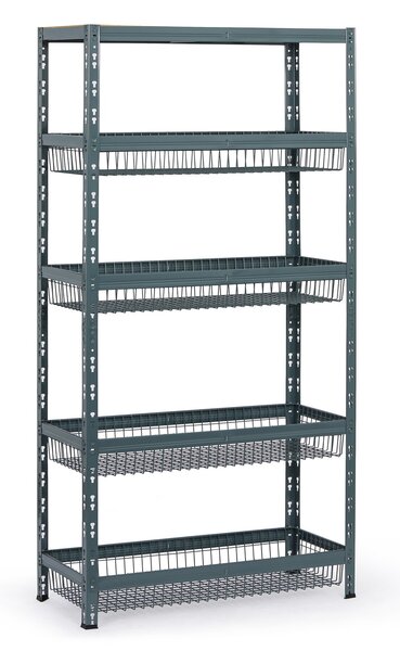 Policový regál s koši, 1790 x 900 x 400 mm, nosnost 175 kg, 1 police + 4 koše