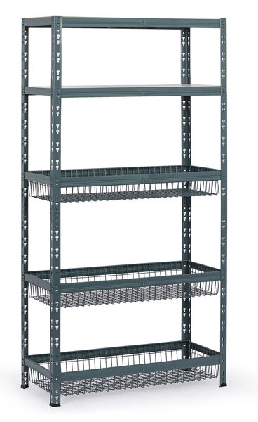 Policový regál s koši, 1790 x 900 x 400 mm, nosnost 175 kg, 2 police + 3 koše