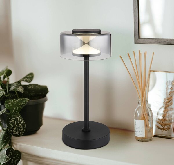 Globo Stolní lampa LED Belinda, kouřově šedá, výška 33 cm, kovová, Hliník / šedá / zinek, Obývací pokoj / jídelna, Sklo