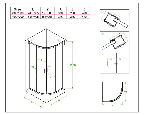 BPS-koupelny Čtvrtkruhový sprchový kout KZ94A WH 80x80 cm bílý/transparent + vanička SXL01A WH bílá