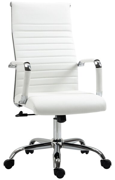 Ergonomická kancelářská židle Vinsetto s funkcí naklápění, výškově nastavitelná otočná židle, čalouněná umělou kůží, bílá, 54 x 62 x 104-114 cm | Aoso