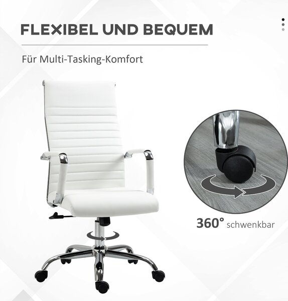 Ergonomická kancelářská židle Vinsetto s funkcí naklápění, výškově nastavitelná otočná židle, čalouněná umělou kůží, bílá, 54 x 62 x 104-114 cm | Aoso
