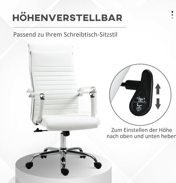 Ergonomická kancelářská židle Vinsetto s funkcí naklápění, výškově nastavitelná otočná židle, čalouněná umělou kůží, bílá, 54 x 62 x 104-114 cm | Aoso