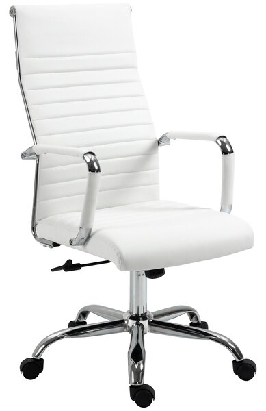Ergonomická kancelářská židle Vinsetto s funkcí naklápění, výškově nastavitelná otočná židle, čalouněná umělou kůží, bílá, 54 x 62 x 104-114 cm | Aoso