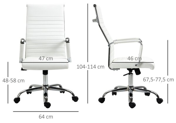 Ergonomická kancelářská židle Vinsetto s funkcí naklápění, výškově nastavitelná otočná židle, čalouněná umělou kůží, bílá, 54 x 62 x 104-114 cm | Aoso