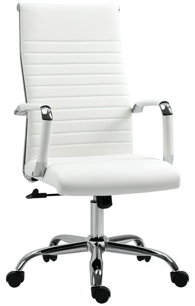 Ergonomická kancelářská židle Vinsetto s funkcí naklápění, výškově nastavitelná otočná židle, čalouněná umělou kůží, bílá, 54 x 62 x 104-114 cm | Aoso