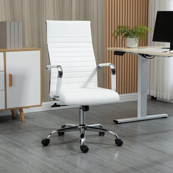 Ergonomická kancelářská židle Vinsetto s funkcí naklápění, výškově nastavitelná otočná židle, čalouněná umělou kůží, bílá, 54 x 62 x 104-114 cm | Aoso