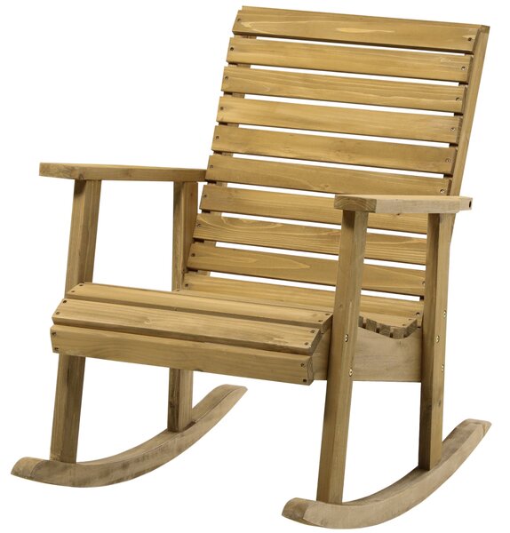 Houpací křeslo Outsunny s opěrkami, zahradní křeslo pro relaxaci na balkoně a terase, nosnost do 130 kg, borové dřevo, světle hnědé 64 x 86 x 85 cm |