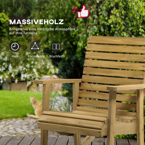 Houpací křeslo Outsunny s opěrkami, zahradní křeslo pro relaxaci na balkoně a terase, nosnost do 130 kg, borové dřevo, světle hnědé 64 x 86 x 85 cm |