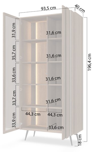 Vysoká vitrína Flaro 93 cm s osvětlením - dub dunin