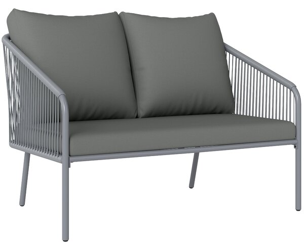 Ratanová pohovka Outsunny se sedáky, 2 místná pohovka, venkovní balkonová pohovka 112 x 72 x 76 cm Šedá | Aosom