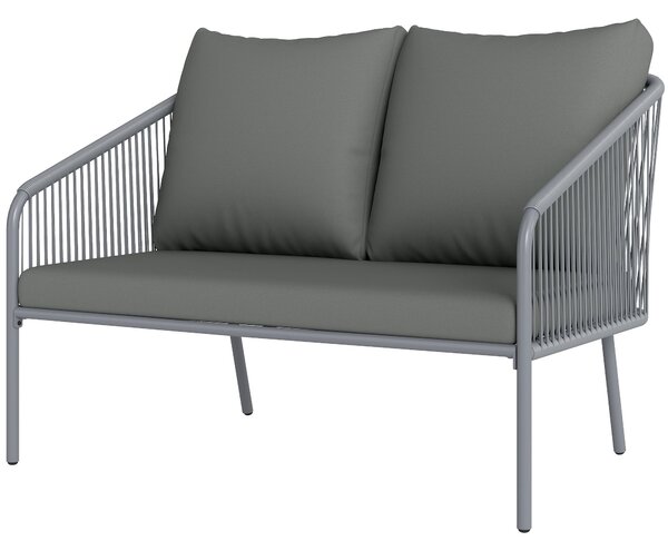 Ratanová pohovka Outsunny se sedáky, 2 místná pohovka, venkovní balkonová pohovka 112 x 72 x 76 cm Šedá | Aosom