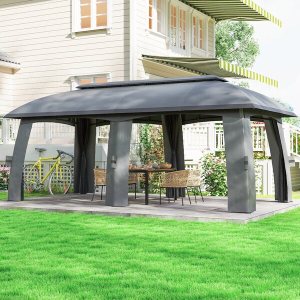 Outsunny Pavilon, 3 x 6 m Party Stan s Dvojitou Střechou, Zahradní Altán, Pivní Stan s Moskytiérami pro až 15 Osob, pro Zahradu, Železo Pozinkované, T