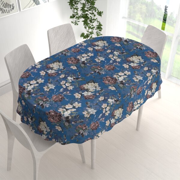 Biante Teflonový oválný ubrus TF-061 Květiny na modrém 50x100 cm