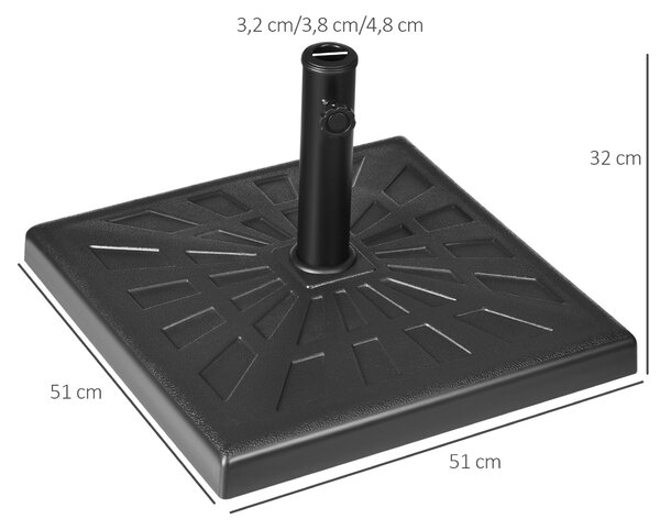 Outsunny Stojan na slunečník 19 kg Čtvercový držák na slunečník, Zatížení na slunečník, Stojan pro slunečníky s průměrem tyče 32/38/48mm, pro balkon