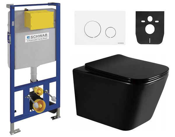 SCHWAB DUPLO WC 199 podomítková nádržka pro suchou montáž 3/6l, DN110mm + Mexen Teo WC mísa Rimless, WC sedátko se zpomalovacím mechanismem, Slim, du…