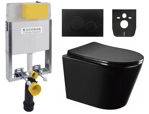 SCHWAB SET WC 199 podomítková nádržka pro zazdění 3/6l, DN110mm + Mexen Rico WC mísa Rimless, WC sedátko se zpomalovacím mechanismem, Slim, duroplast…