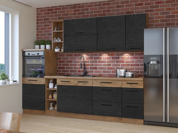 Kuchyňe Woodline IV, Barva: Dub lancelot / bíly lesk, Osvětlení: osvětlení LED - bílé, Dřez: ano, Pracovní deska do kuchyně: bez pracovní desky 5903211119040