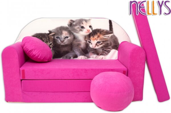 NELLYS Rozkládací dětská pohovka 35R - Kočičky v růžové