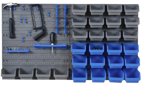 DURHAND Nástěnná police s různými boxy 44 ks na nářadí, 54x22x95 cm | Aosom