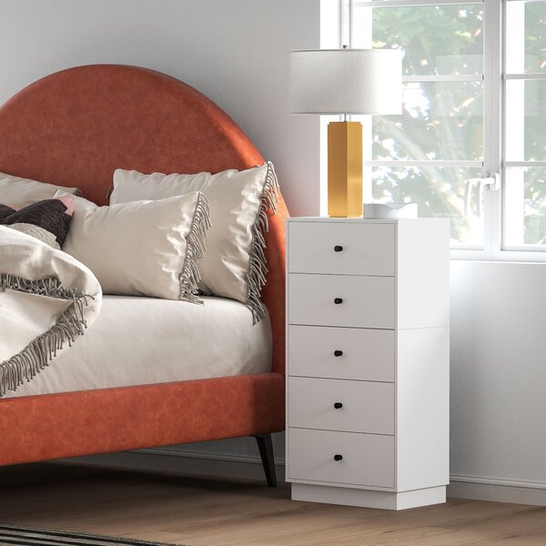 HOMCOM Komoda se 5 zásuvkami, dřevěný úložný kabinet v moderním stylu, 47 x 29 x 95 cm, bílá | Aosom