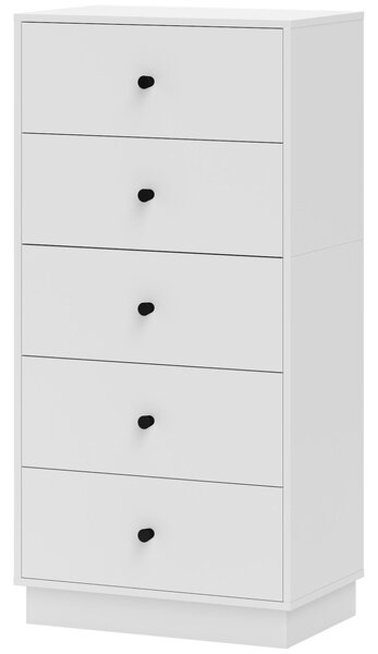 HOMCOM Komoda se 5 zásuvkami, dřevěný úložný kabinet v moderním stylu, 47 x 29 x 95 cm, bílá | Aosom
