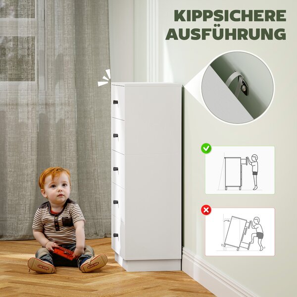 HOMCOM Komoda se 5 zásuvkami, dřevěný úložný kabinet v moderním stylu, 47 x 29 x 95 cm, bílá | Aosom
