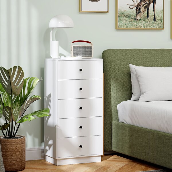HOMCOM Komoda se 5 zásuvkami, dřevěný úložný kabinet v moderním stylu, 47 x 29 x 95 cm, bílá | Aosom