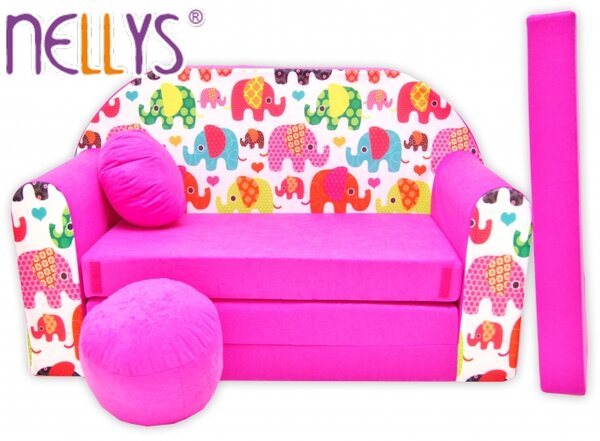 Rozkládací dětská pohovka Nellys ® 69R - Veselí sloni v růžové