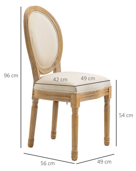 HOMCOM Sada 2 jídelních židlí Vintage Kuchyňská židle s čalouněným opěradlem z pevného dřeva Krémově bílá + přírodní 49 x 56 x 96 cm | Aosom