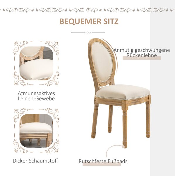 HOMCOM Sada 2 jídelních židlí Vintage Kuchyňská židle s čalouněným opěradlem z pevného dřeva Krémově bílá + přírodní 49 x 56 x 96 cm | Aosom