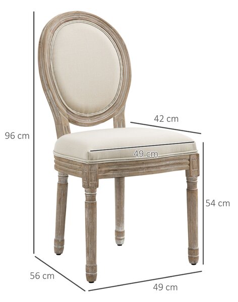 HOMCOM Sada 2 jídelních židlí Vintage Kuchyňská židle s čalouněným opěradlem z pevného dřeva Krémově bílá + přírodní 49 x 56 x 96 cm | Aosom