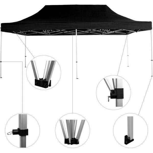 Zahradní párty stan INSTENT PRO, nůžkový, černý, 3 x 6 m