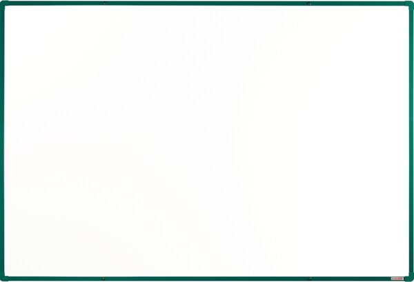 Bílá magnetická popisovací tabule s keramickým povrchem boardOK, 1800 x 1200 mm, zelený rám