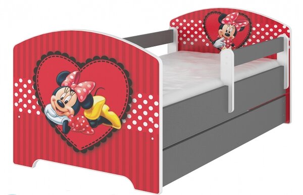 BabyBoo Dětská postel Disney s šuplíkem, 160 x 80 cm + zábrany - Minnie Srdíčko