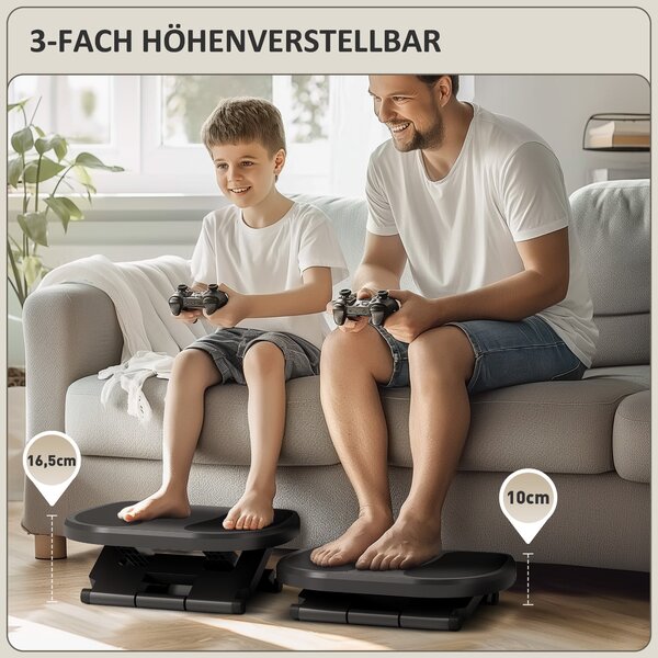 HOMCOM Podložka pod nohy, výškově nastavitelná stolička, ergonomická podložka pod nohy, pro domácí kancelář, kancelář, šedá | Aosom